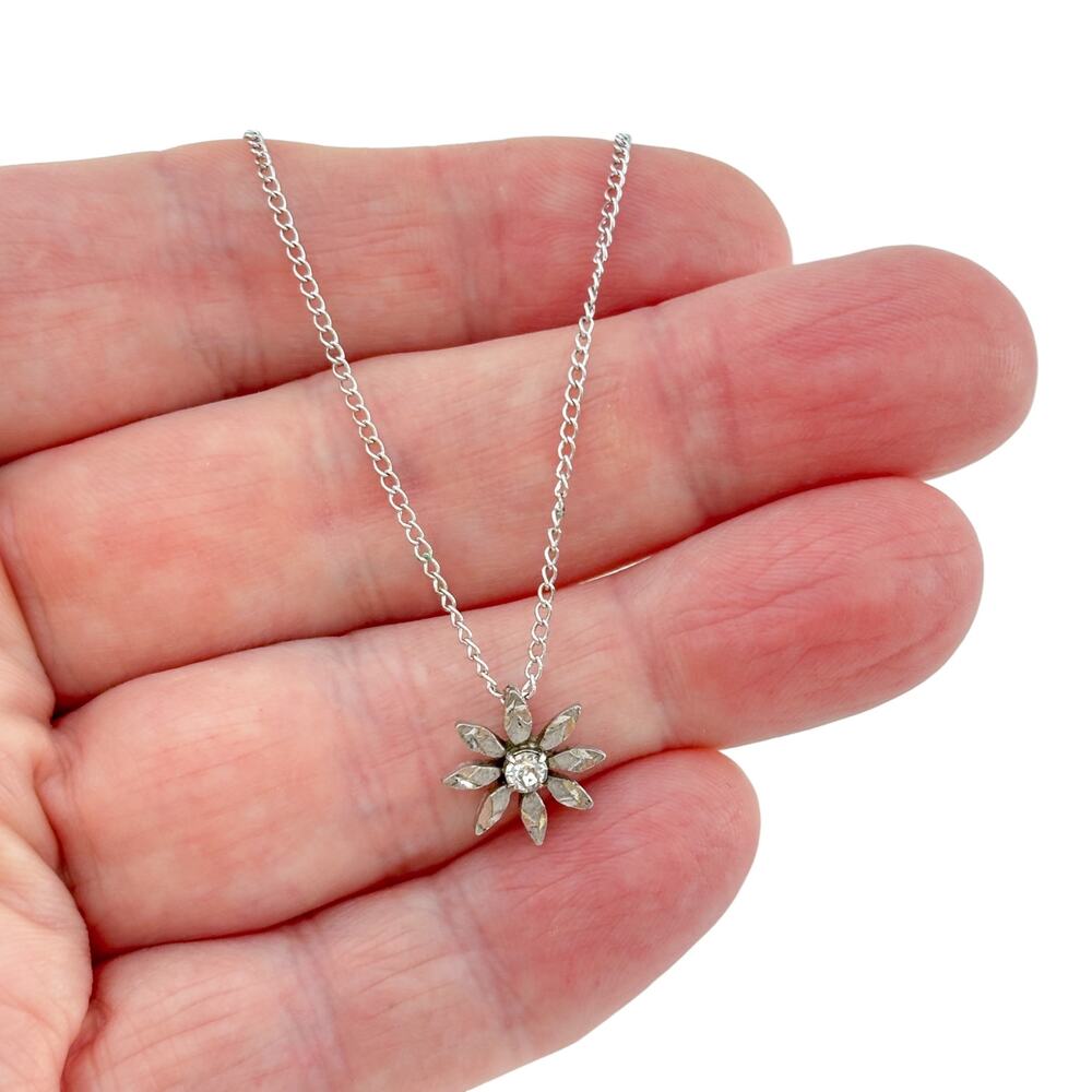 Vintage Sarah Coventry Sterling Silver 925 Cubic Zirconia Flower Necklace 15"